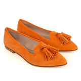 Ballerinas Shoe in Orange Suede Leather with tassels
