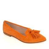 Ballerinas Shoe in Orange Suede Leather with tassels