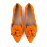 Ballerinas Shoe in Orange Suede Leather with tassels