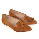 Ballerinas Shoe in Tan Suede Leather with tassels
