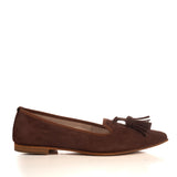Ballerinas Shoe in Brown Suede Leather with tassels