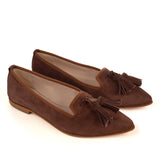 Ballerinas Shoe in Brown Suede Leather with tassels