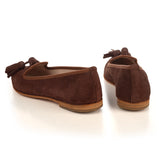 Ballerinas Shoe in Brown Suede Leather with tassels