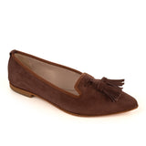 Ballerinas Shoe in Brown Suede Leather with tassels