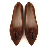 Ballerinas Shoe in Brown Suede Leather with tassels