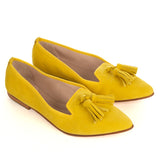 Ballerinas Shoe in Yellow Suede Leather with tassels