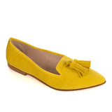 Ballerinas Shoe in Yellow Suede Leather with tassels
