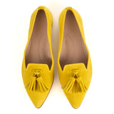 Ballerinas Shoe in Yellow Suede Leather with tassels