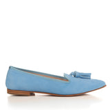 Ballerinas Shoe in Light Blue Suede Leather with tassels