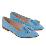 Ballerinas Shoe in Light Blue Suede Leather with tassels