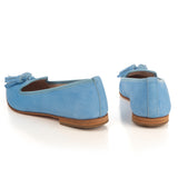 Ballerinas Shoe in Light Blue Suede Leather with tassels