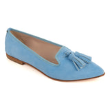 Ballerinas Shoe in Light Blue Suede Leather with tassels