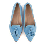 Ballerinas Shoe in Light Blue Suede Leather with tassels