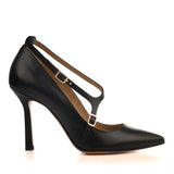 Pumps with Ankle Laces in Black Calfskin Leather