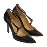 Pumps with Ankle Laces in Black Calfskin Leather