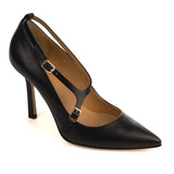 Pumps with Ankle Laces in Black Calfskin Leather