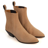 Western-Style Ankle Boots in Tan Suede Leather