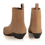 Western-Style Ankle Boots in Tan Suede Leather