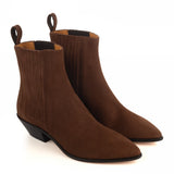 Western-Style Ankle Boots in Brown Suede Leather