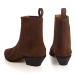 Western-Style Ankle Boots in Brown Suede Leather