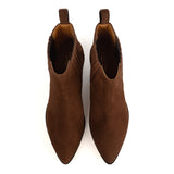 Western-Style Ankle Boots in Brown Suede Leather