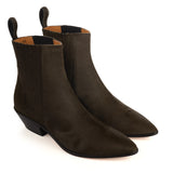 Western-Style Ankle Boots in Dark Green Pony Leather