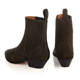 Western-Style Ankle Boots in Dark Green Pony Leather