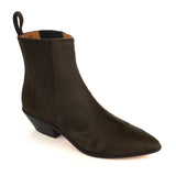 Western-Style Ankle Boots in Dark Green Pony Leather