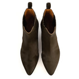 Western-Style Ankle Boots in Dark Green Pony Leather