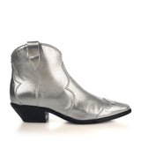 Western Ankle Boots in Silver Laminated Calfskin Leather