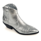 Western Ankle Boots in Silver Laminated Calfskin Leather