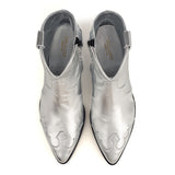 Western Ankle Boots in Silver Laminated Calfskin Leather