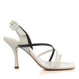Heeled Mule in White and Black Calfskin Leather