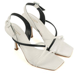 Heeled Mule in White and Black Calfskin Leather