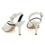 Heeled Mule in White and Black Calfskin Leather