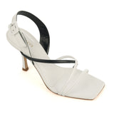 Heeled Mule in White and Black Calfskin Leather