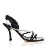 Heeled Mule in Black and White Calfskin Leather
