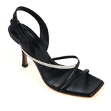 Heeled Mule in Black and White Calfskin Leather