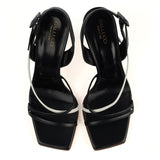 Heeled Mule in Black and White Calfskin Leather