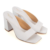 Heel Mule in White Calfskin Leather