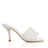 White Quilted Heeled Mule
