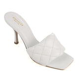 White Quilted Heeled Mule