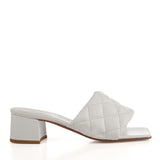 White Quilted Block Heel Mule