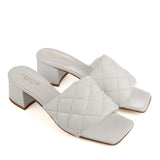 White Quilted Block Heel Mule