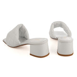 White Quilted Block Heel Mule