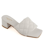 White Quilted Block Heel Mule