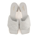 White Quilted Block Heel Mule