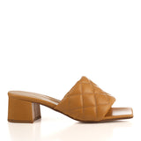 Tan Quilted Block Heel Mule
