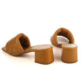Tan Quilted Block Heel Mule