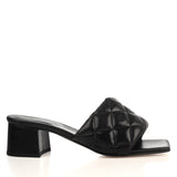 Black Quilted Block Heel Mule